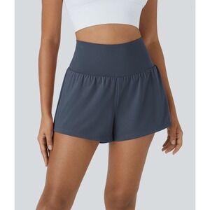 Halara SoftlyZero Super High Waisted Cool Touch Yoga Shorts Pockets Mood Indigo